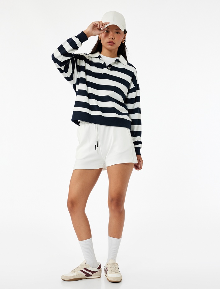  Slim Fit Yüksek Bel Pamuklu Bağcıklı Mini Şort