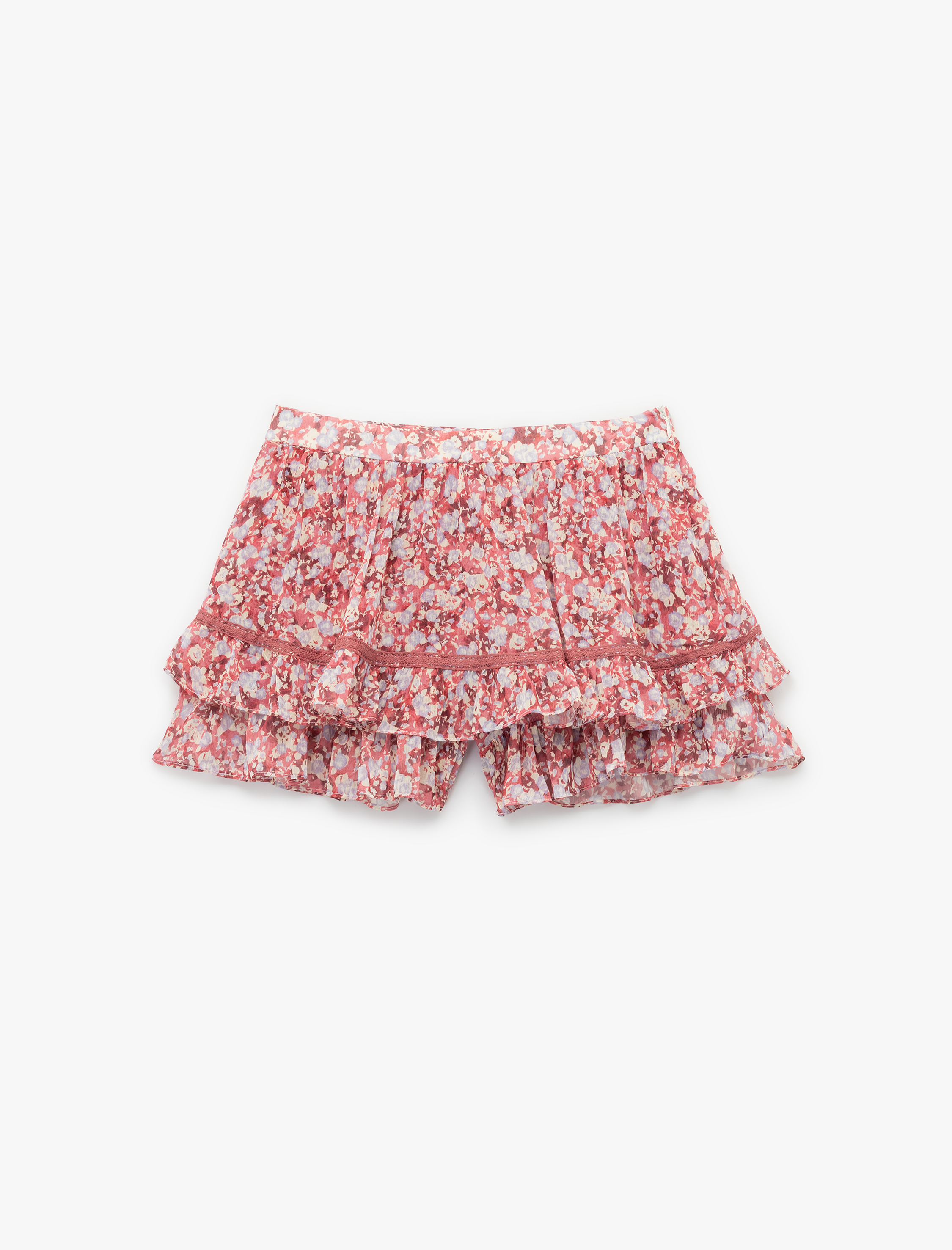   Çiçekli Volanlı Şifon Mini Şort Etek