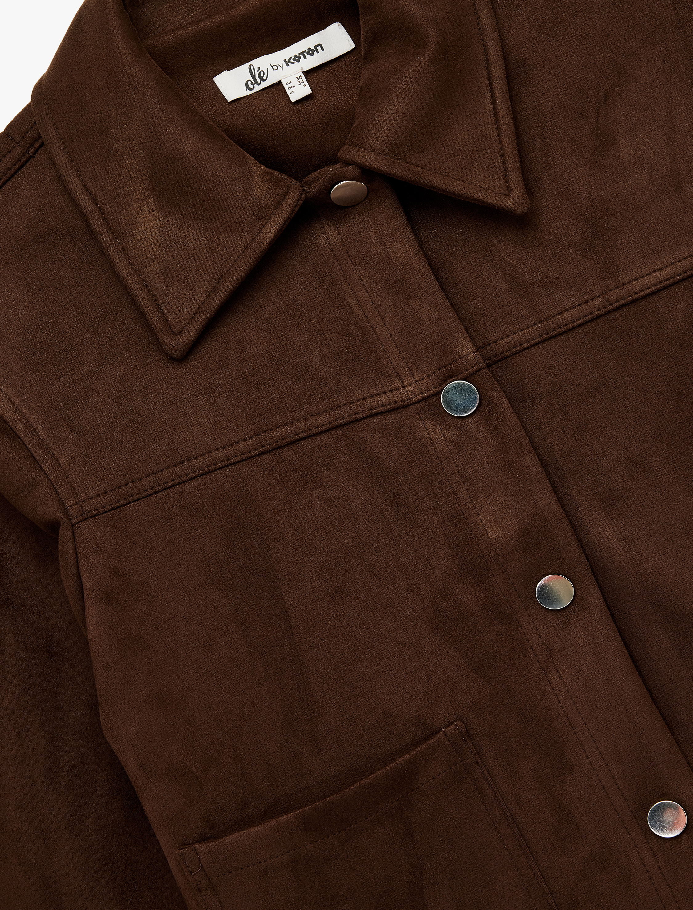   Çıtçıt Düğmeli Cep Detaylı Klasik Yaka Uzun Kollu Suni Süet Gömlek