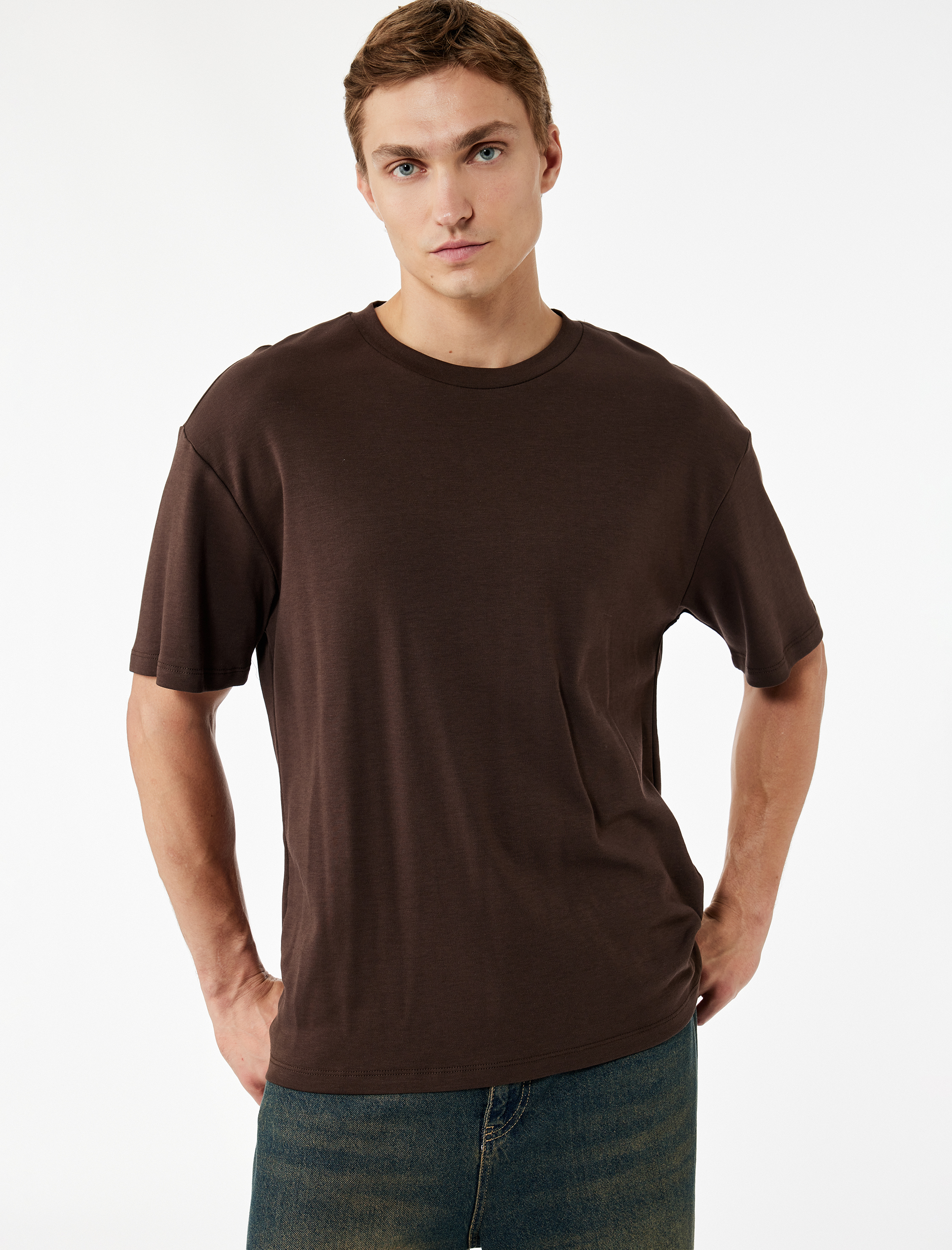   Kısa Kollu Bisiklet Yaka Pamuklu Basic Oversize Spor Tişört