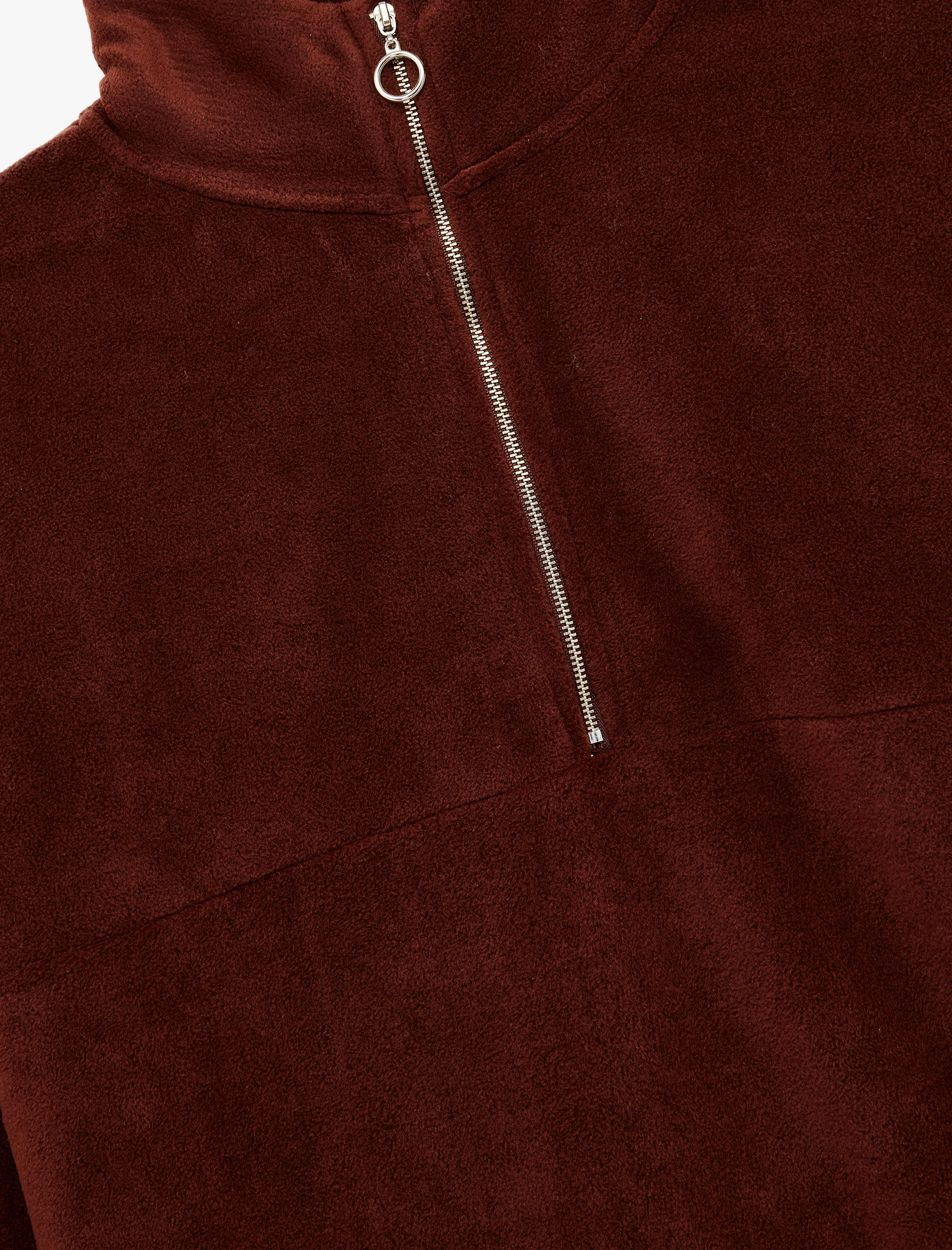   Oversize Uzun Kollu Yarım Fermuarlı Şardonlu Polar Sweatshirt