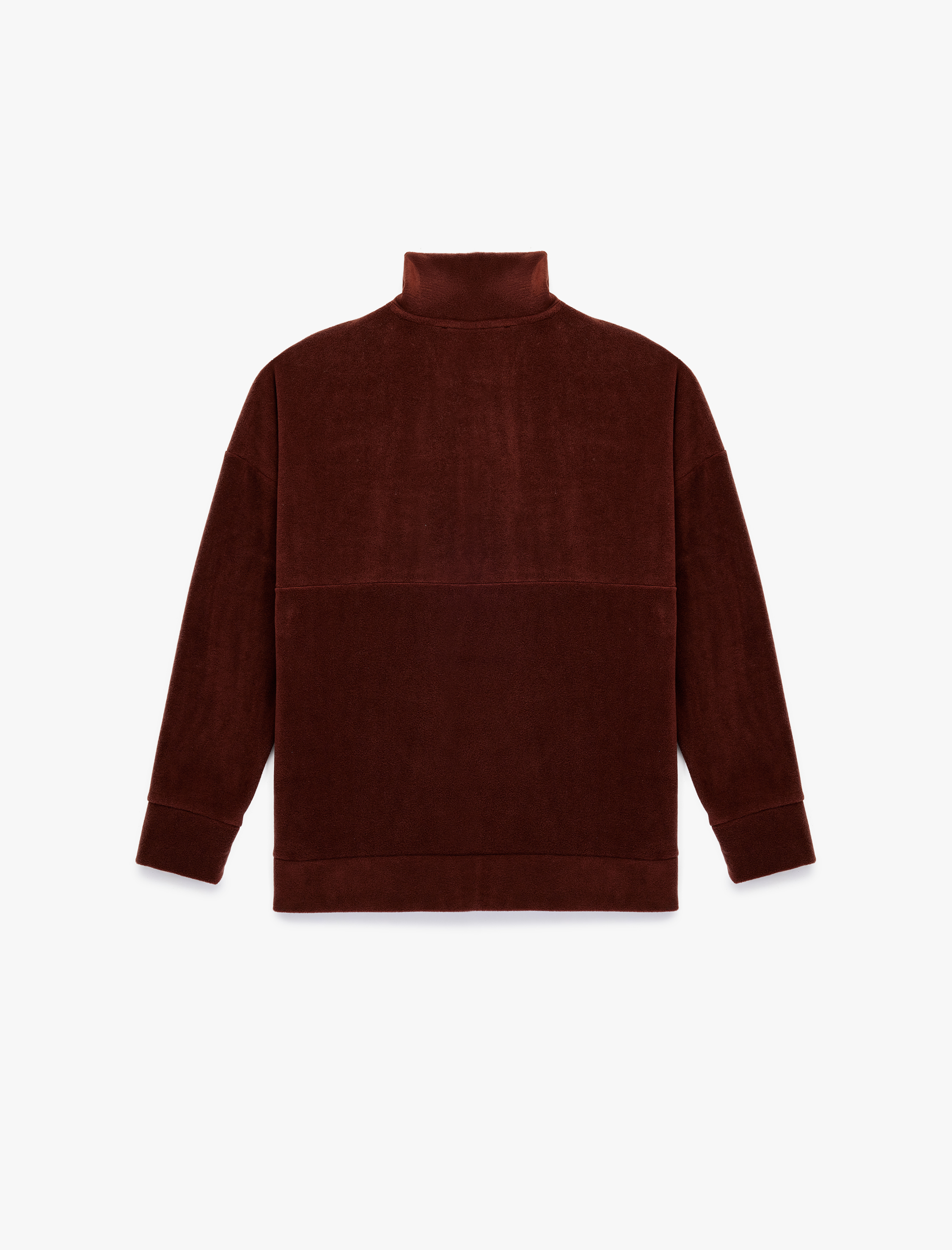   Oversize Uzun Kollu Yarım Fermuarlı Şardonlu Polar Sweatshirt