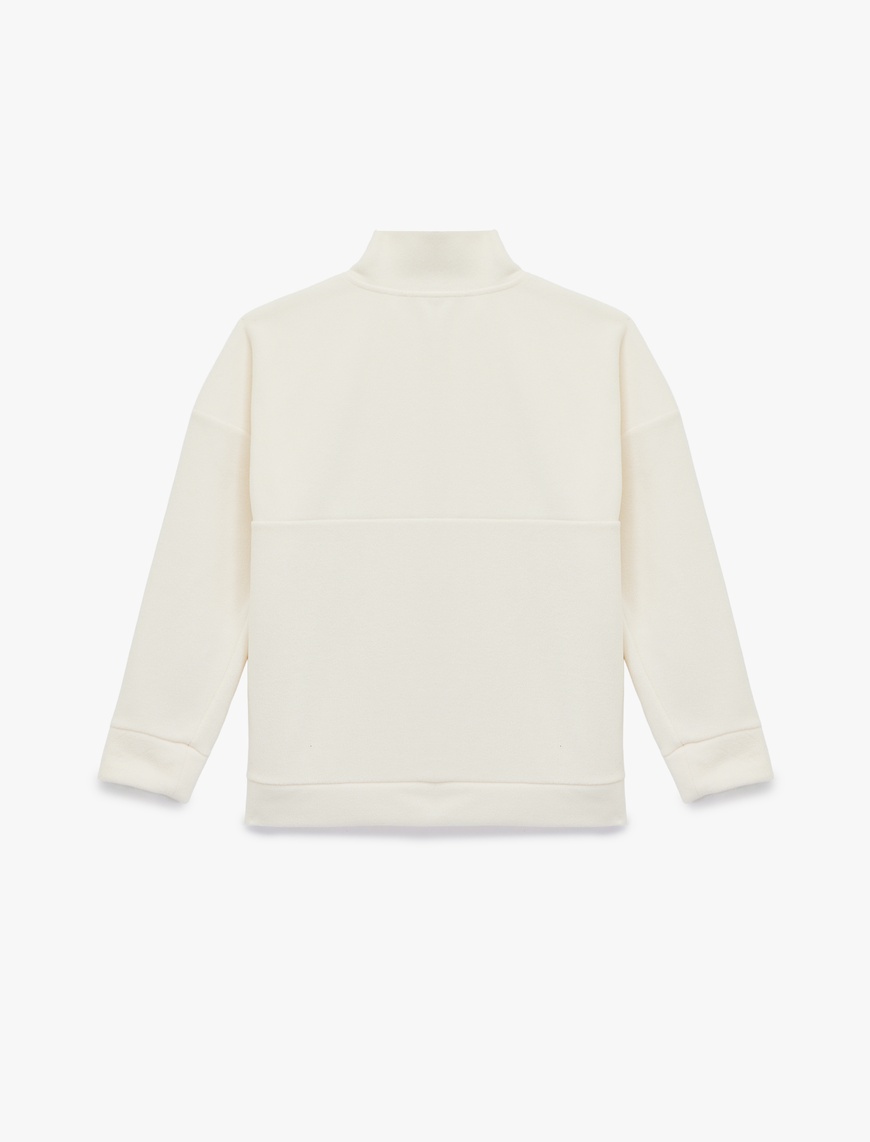   Oversize Uzun Kollu Yarım Fermuarlı Şardonlu Polar Sweatshirt