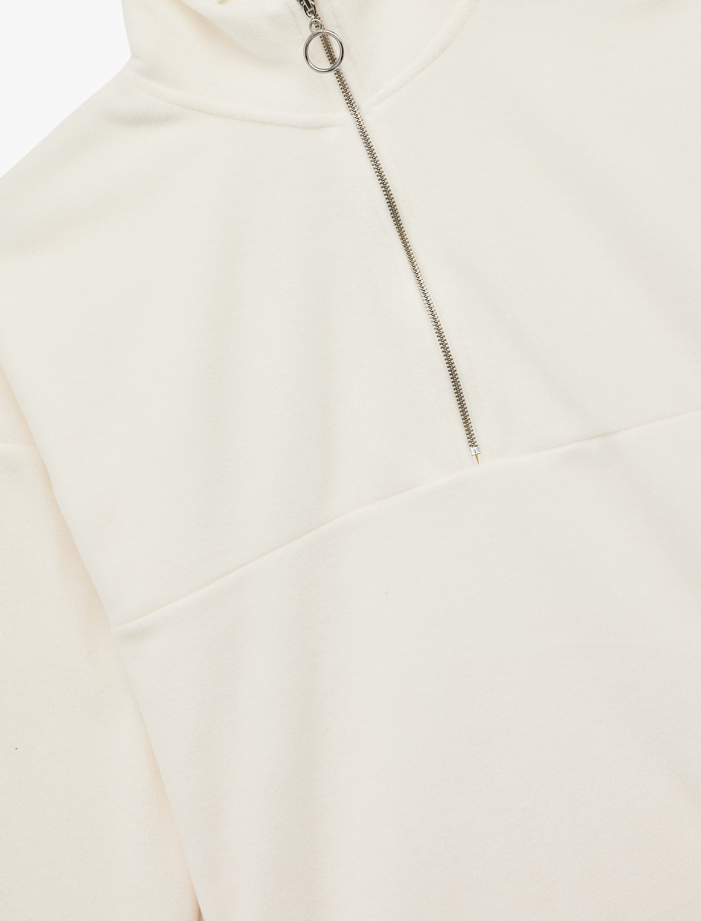   Oversize Uzun Kollu Yarım Fermuarlı Şardonlu Polar Sweatshirt