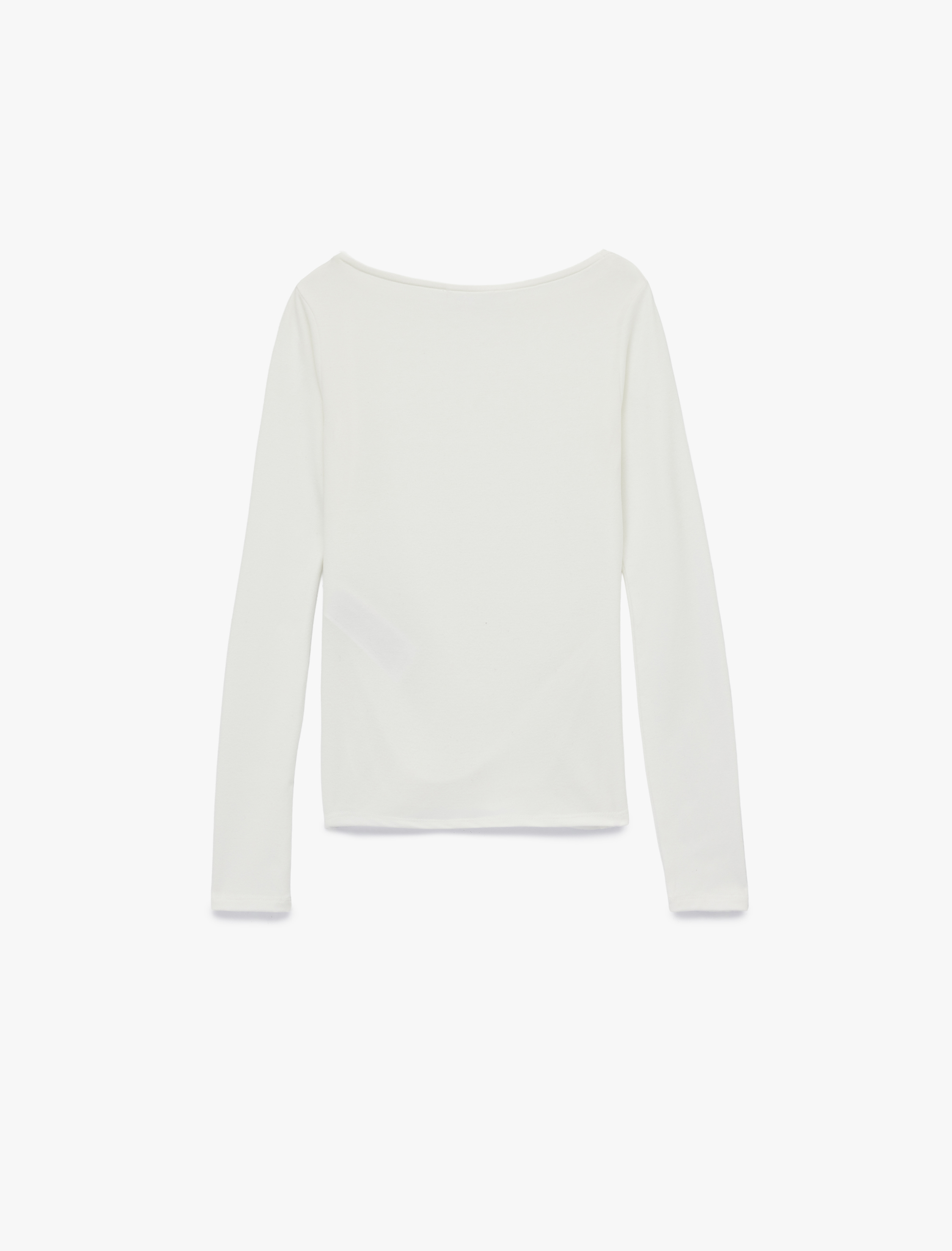   Kayık Yaka Drapeli Slim Fit Viskon Karışımlı Yırtmaçlı Uzun Kollu Tişört