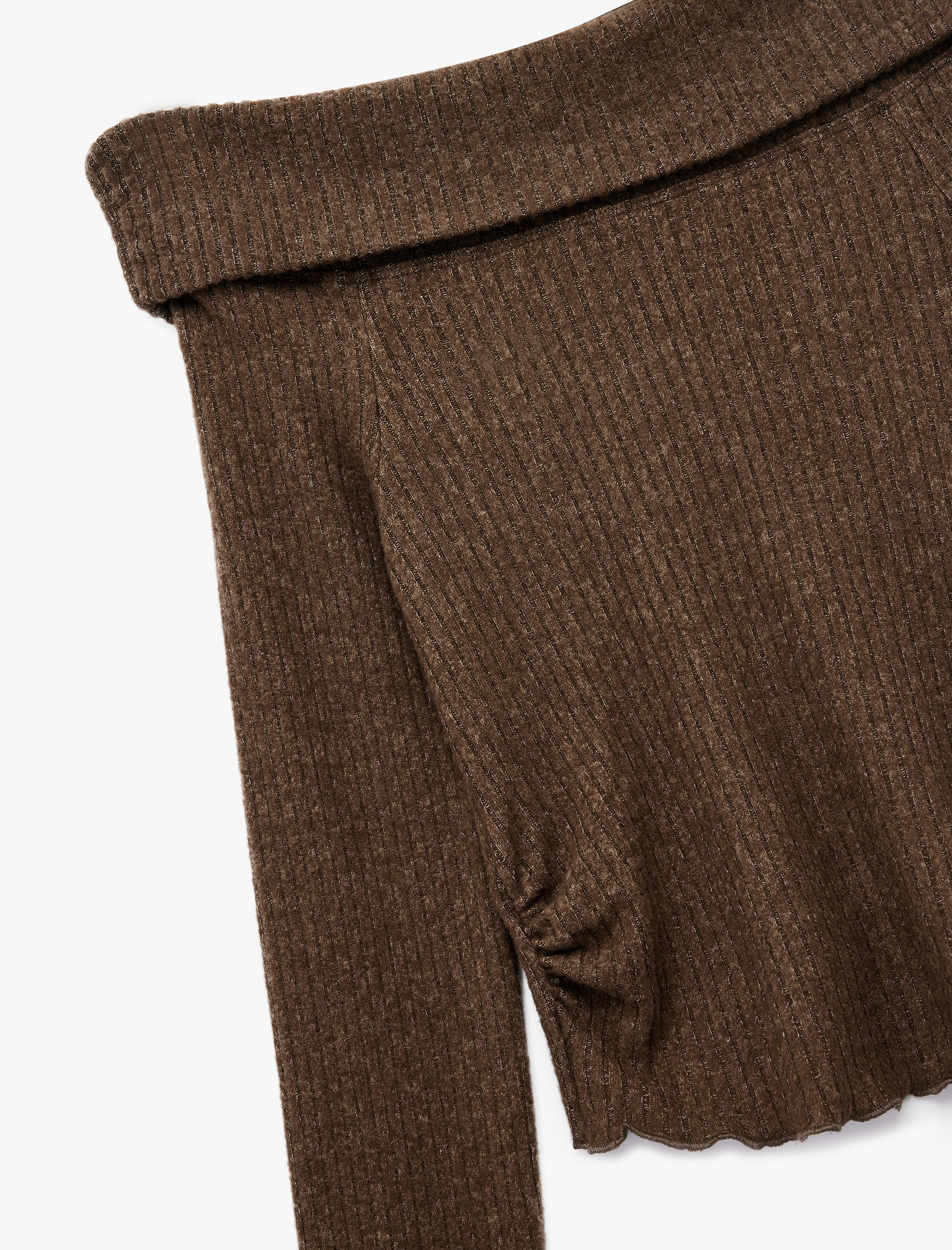   Viskon Karışımlı Kaşkorse Omzu Açık Slim Fit Uzun Kollu Tişört