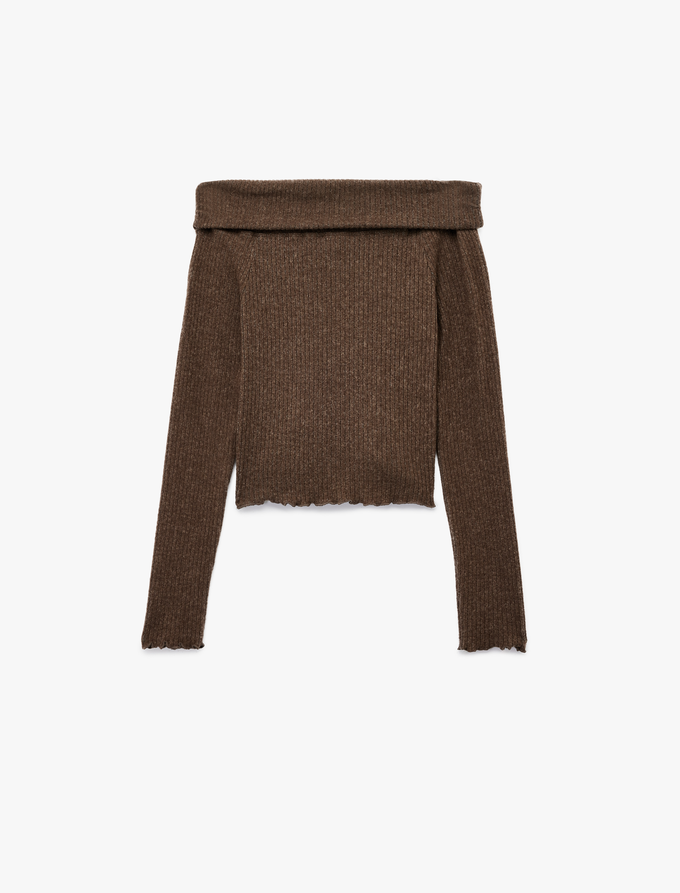   Viskon Karışımlı Kaşkorse Omzu Açık Slim Fit Uzun Kollu Tişört