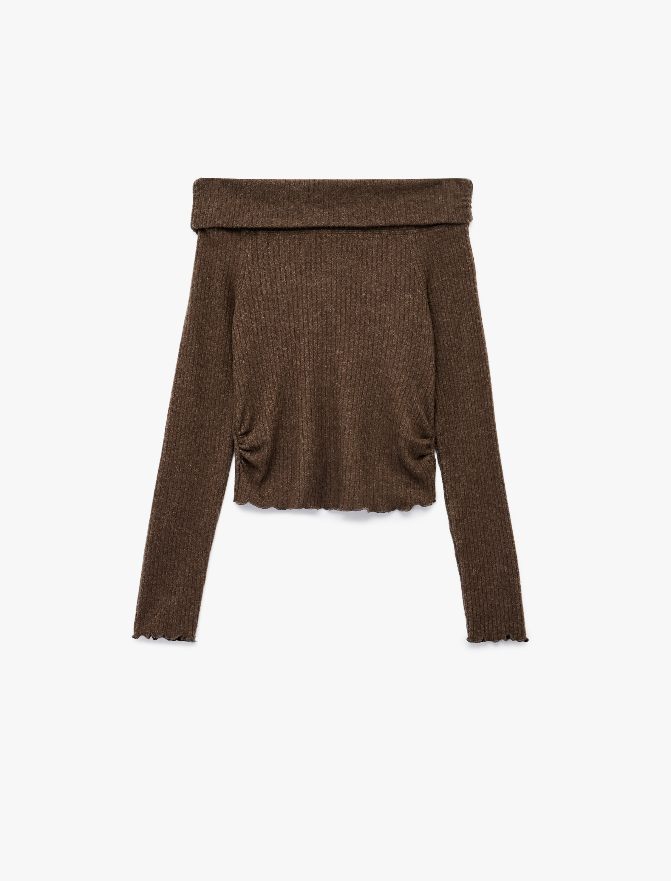   Viskon Karışımlı Kaşkorse Omzu Açık Slim Fit Uzun Kollu Tişört