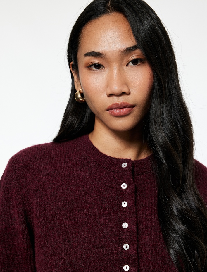  Fırfır Detaylı Uzun Kollu Bisiklet Yaka Triko Hırka