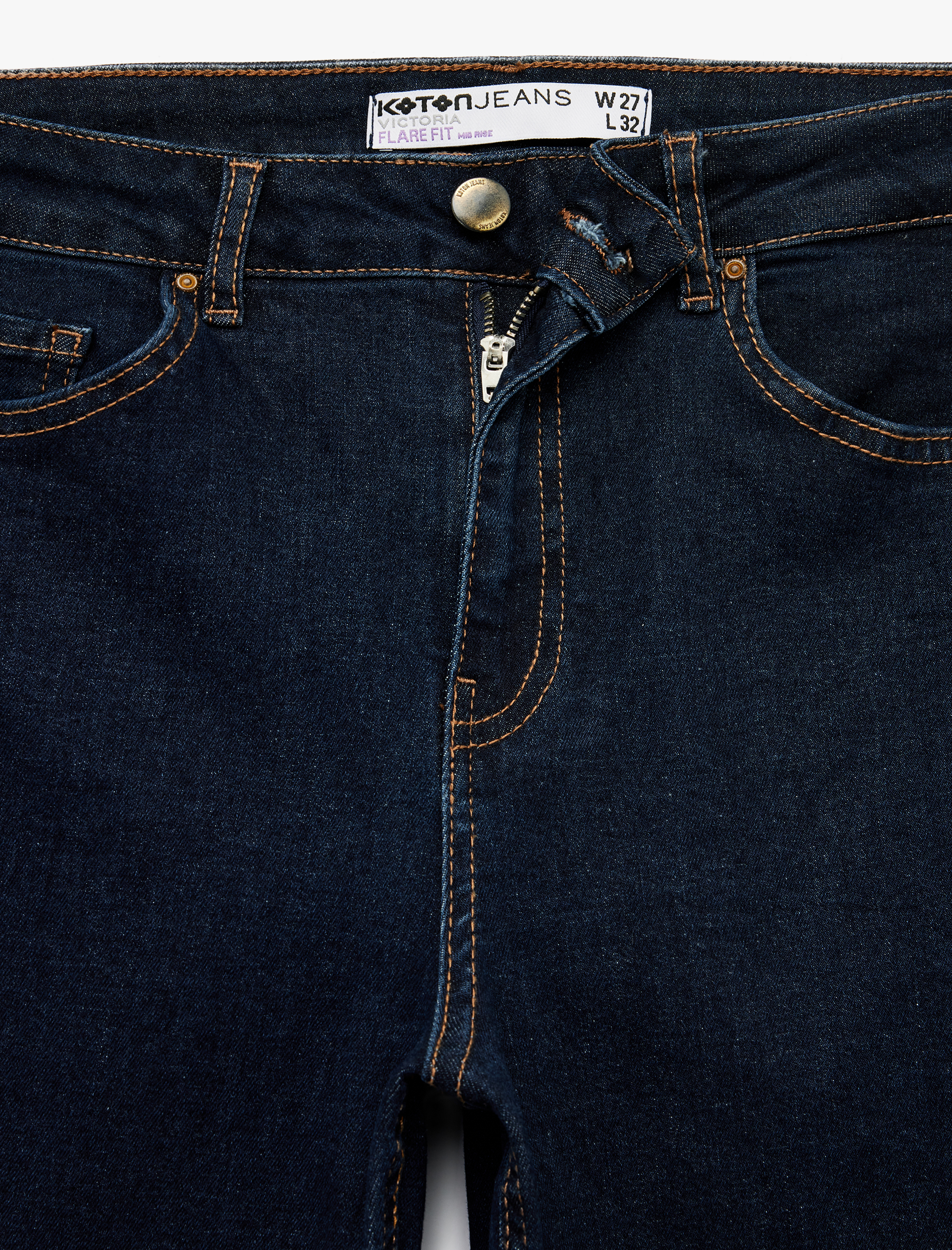   Yüksek Bel Düğmeli Dar Kesim İspanyol Paça Jean Pantolon - Flare Jeans