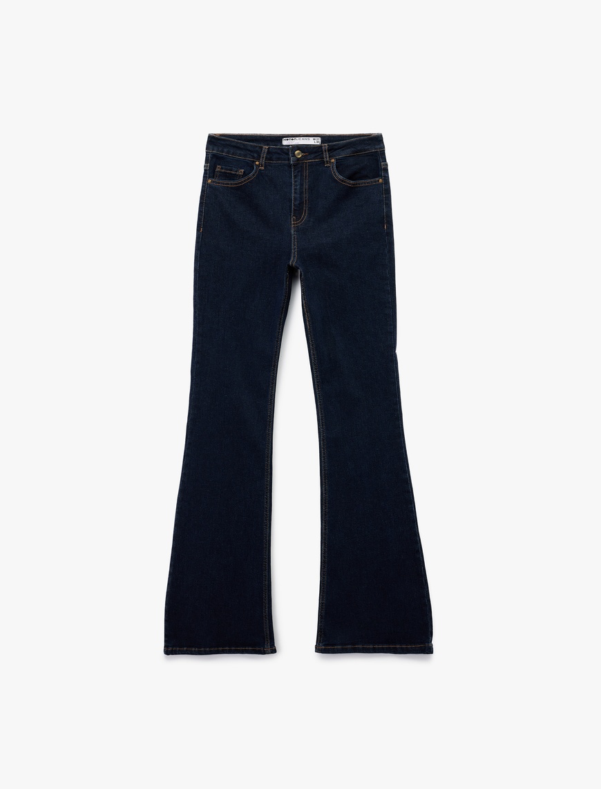   Yüksek Bel Düğmeli Dar Kesim İspanyol Paça Jean Pantolon - Flare Jeans