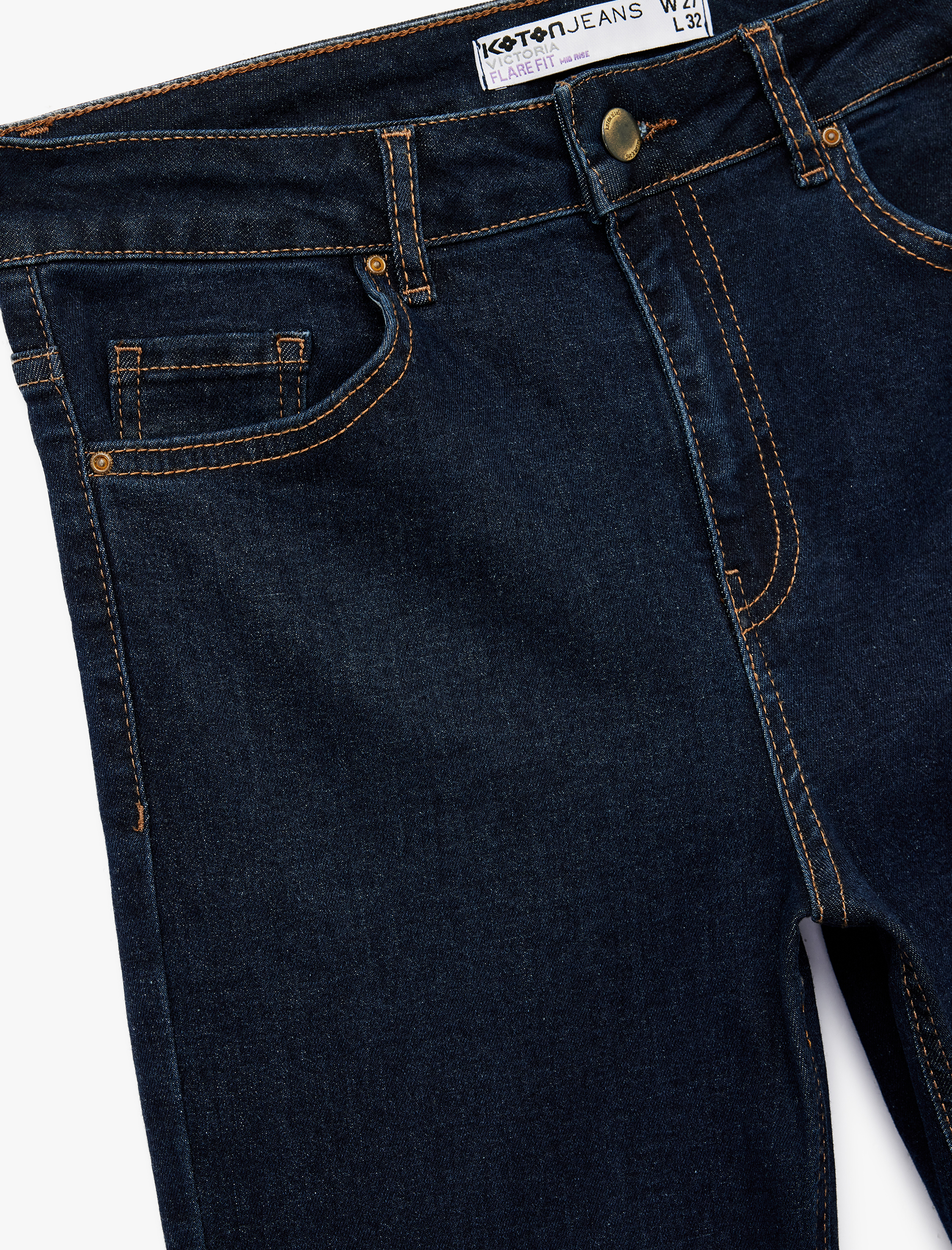   Yüksek Bel Düğmeli Dar Kesim İspanyol Paça Jean Pantolon - Flare Jeans