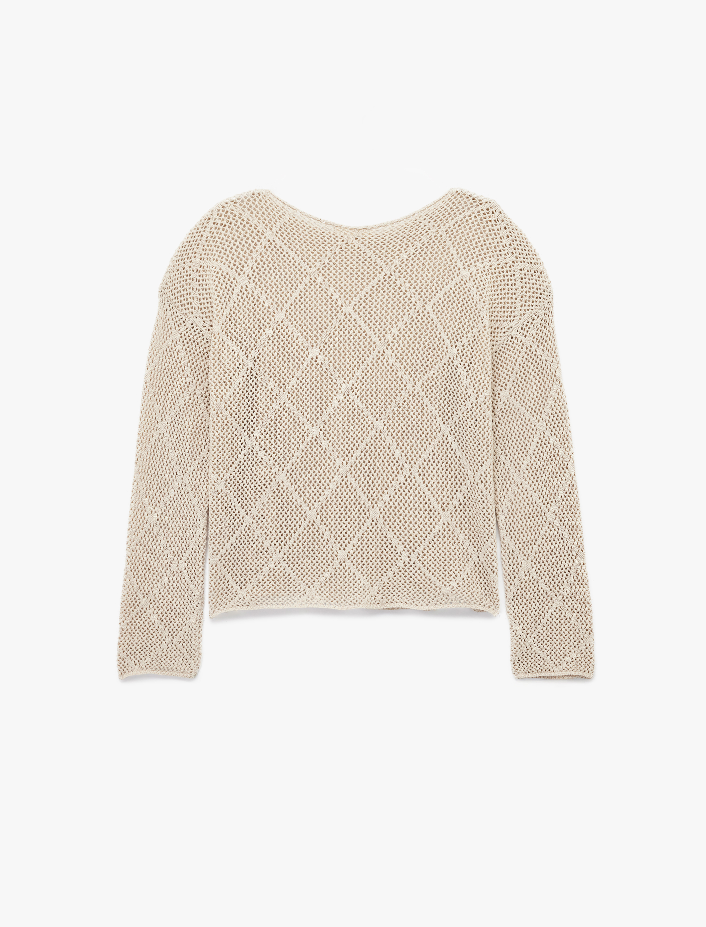   Kayık Yaka Uzun Kollu Triko Ajurlu Kazak