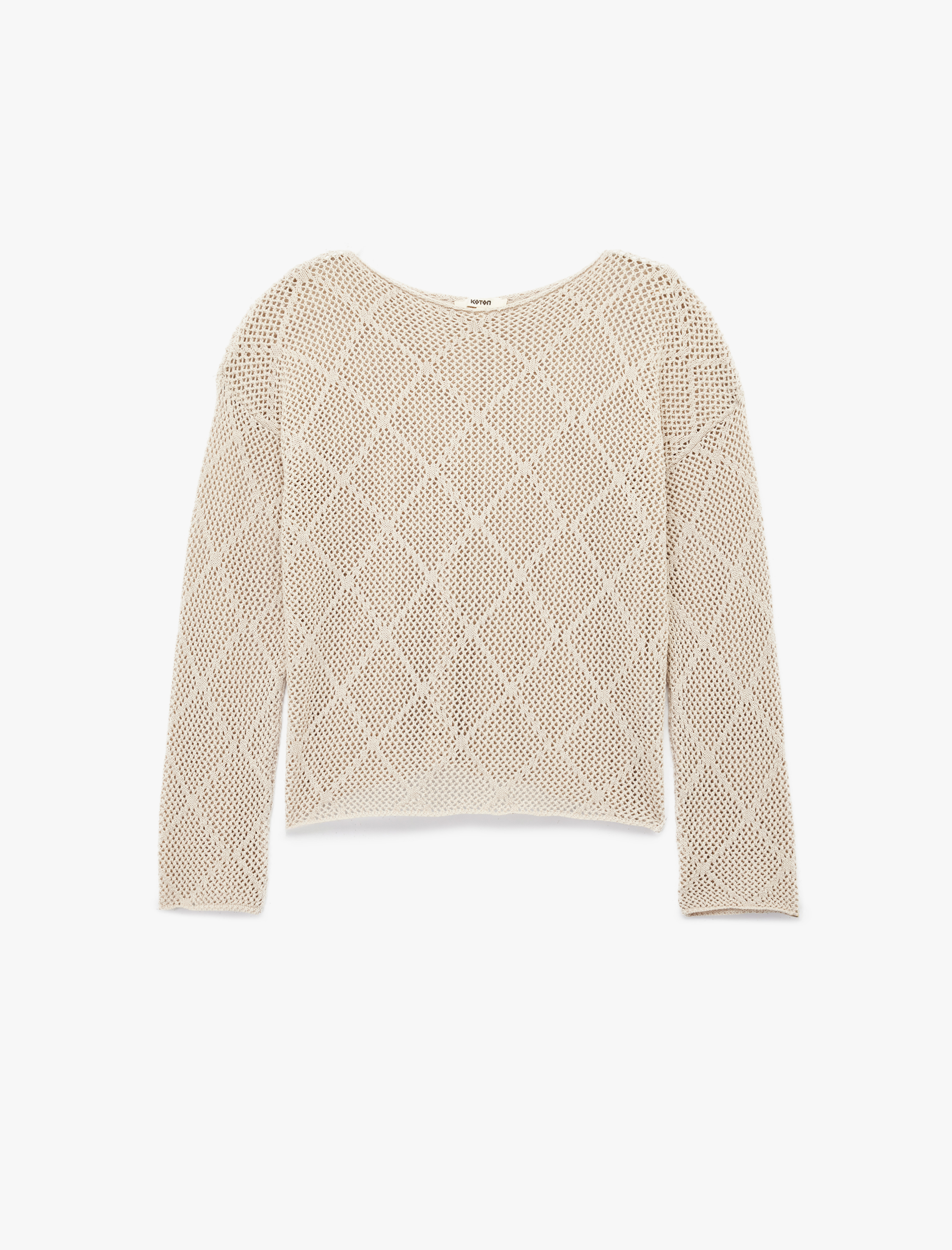   Kayık Yaka Uzun Kollu Triko Ajurlu Kazak