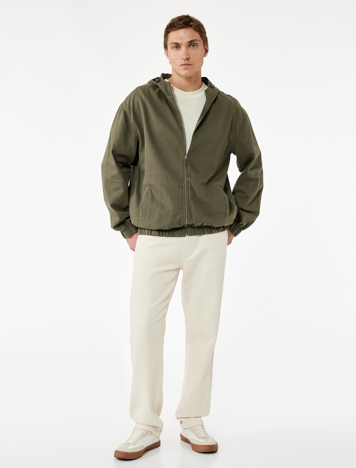  Pamuklu Cepli Uzun Kollu Fermuarlı Oversize Kapşonlu Jean Ceket