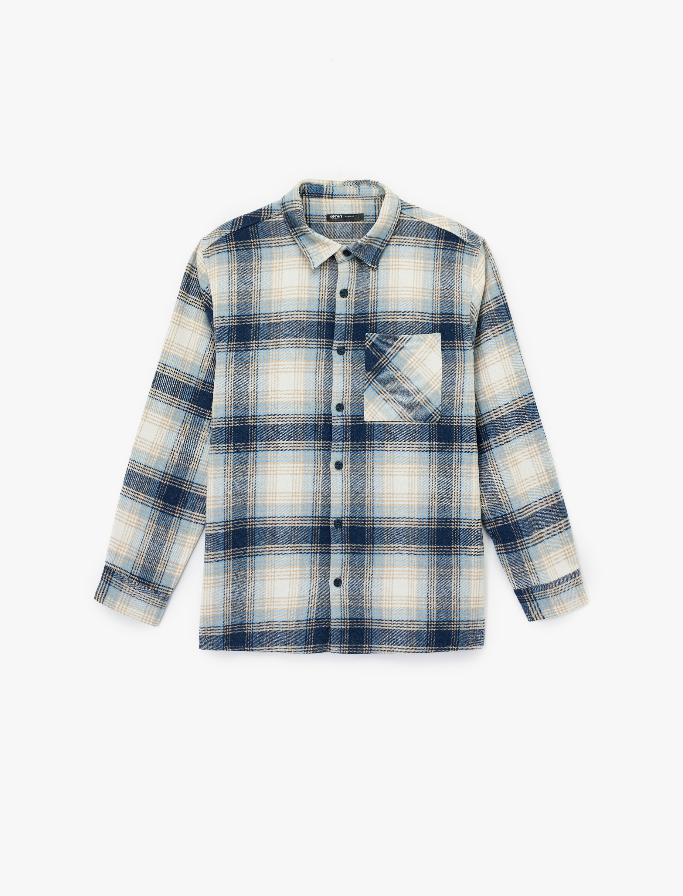   Regular Fit Uzun Kollu Cep Detaylı Klasik Yaka Oduncu Gömleği