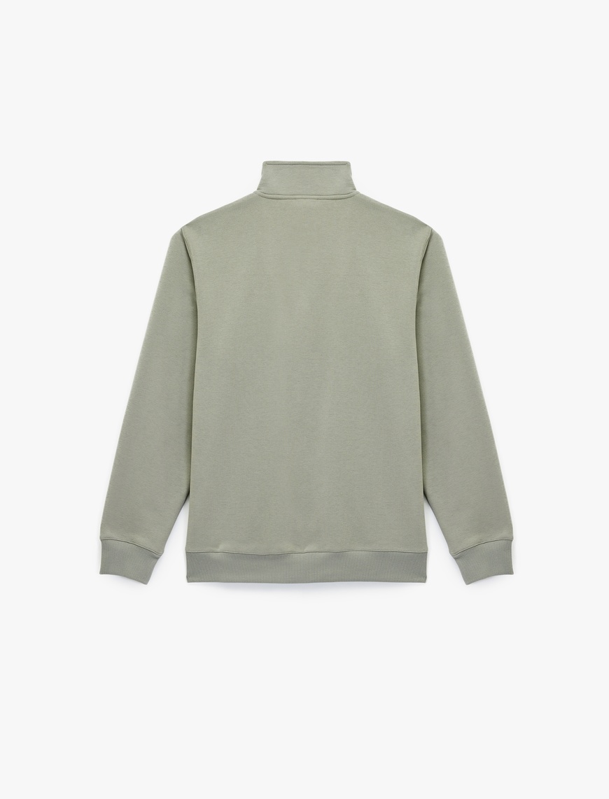   Uzun Kollu Şardonlu Basic Yarım Fermuarlı Sweatshirt