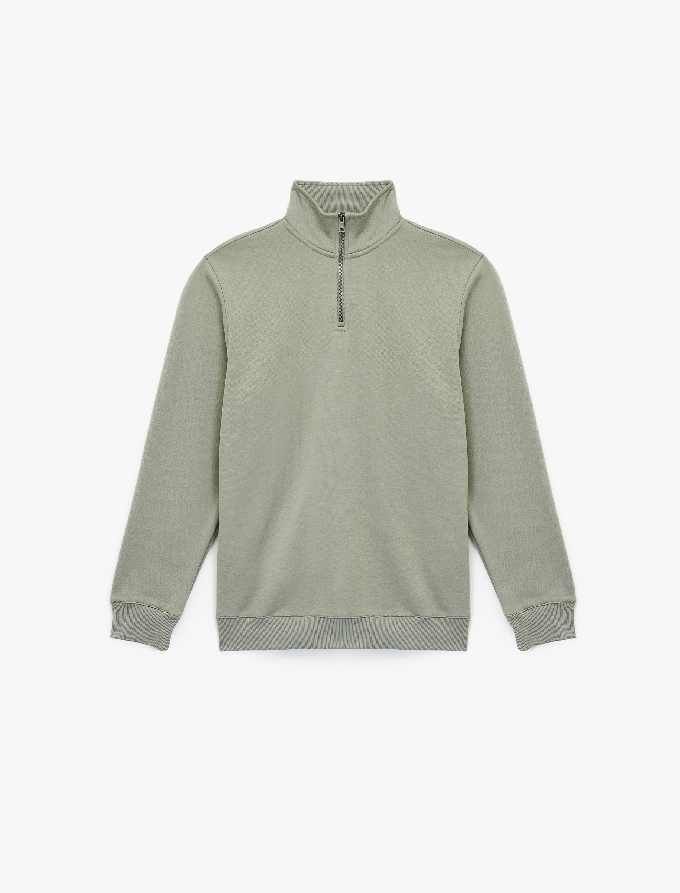 Uzun Kollu Şardonlu Basic Yarım Fermuarlı Sweatshirt