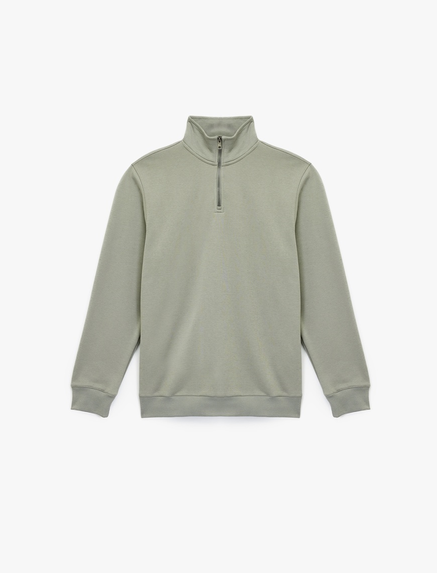   Uzun Kollu Şardonlu Basic Yarım Fermuarlı Sweatshirt