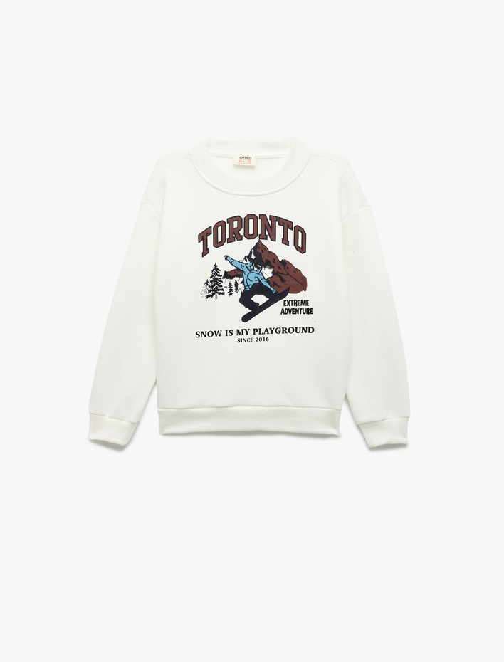 Erkek Çocuk Şardonlu Uzun Kollu Bisiklet Yaka Baskılı Sweatshirt