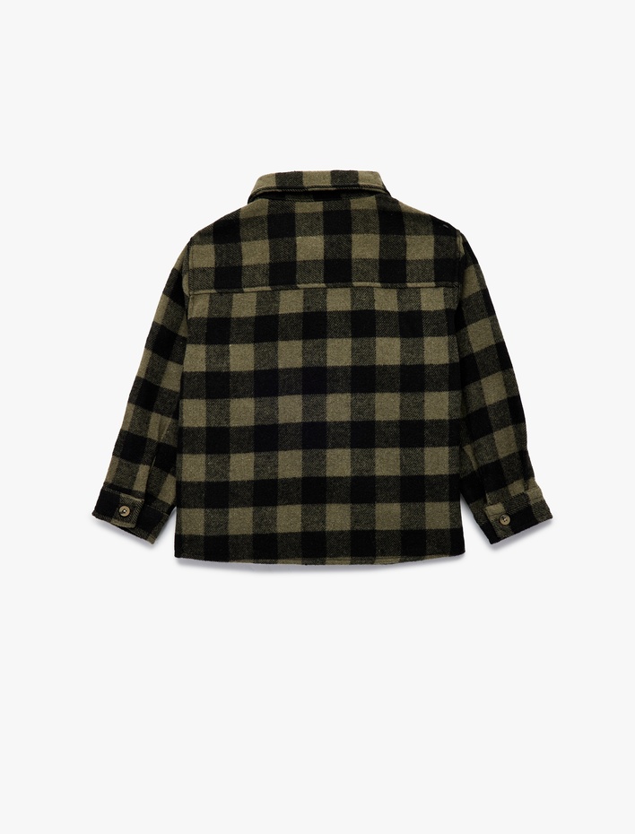 Erkek Bebek Uzun Kollu Klasik Yaka Düğmeli Cep Detaylı Ekoseli Oduncu Gömleği