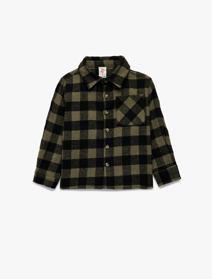 Erkek Bebek Uzun Kollu Klasik Yaka Düğmeli Cep Detaylı Ekoseli Oduncu Gömleği