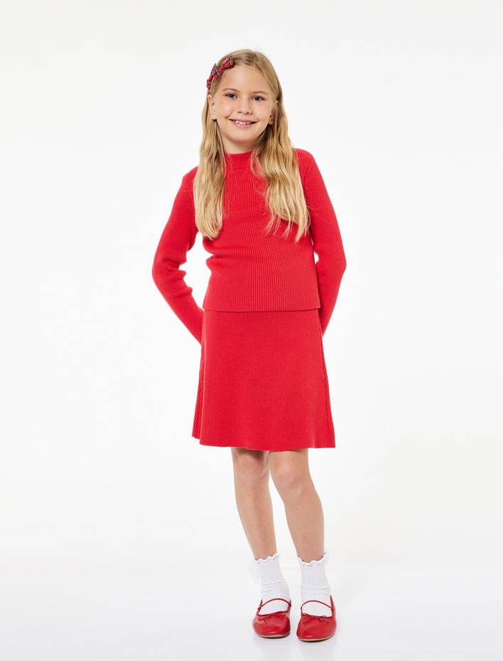 Kız Çocuk Viskon Karışımlı Slim Fit A Kesim Triko Etek