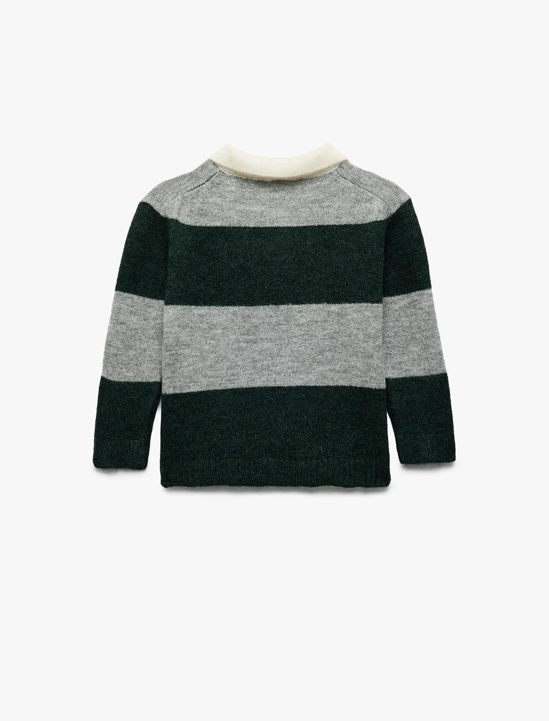  Erkek Bebek Uzun Kollu Renk Bloklu Düğmeli Polo Yaka Triko Kazak