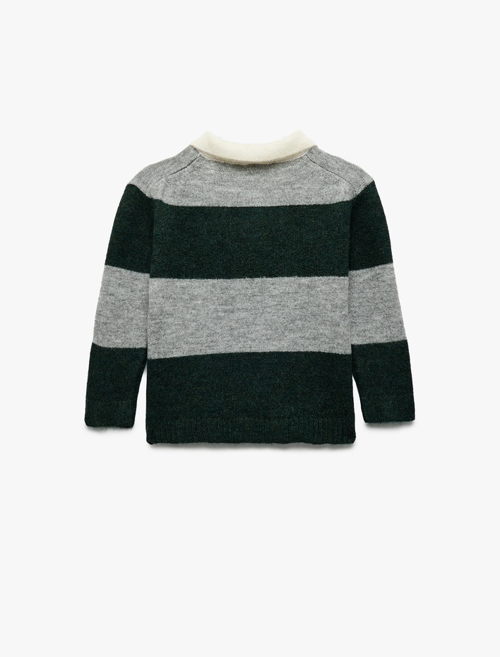 Erkek Bebek Uzun Kollu Renk Bloklu Düğmeli Polo Yaka Triko Kazak