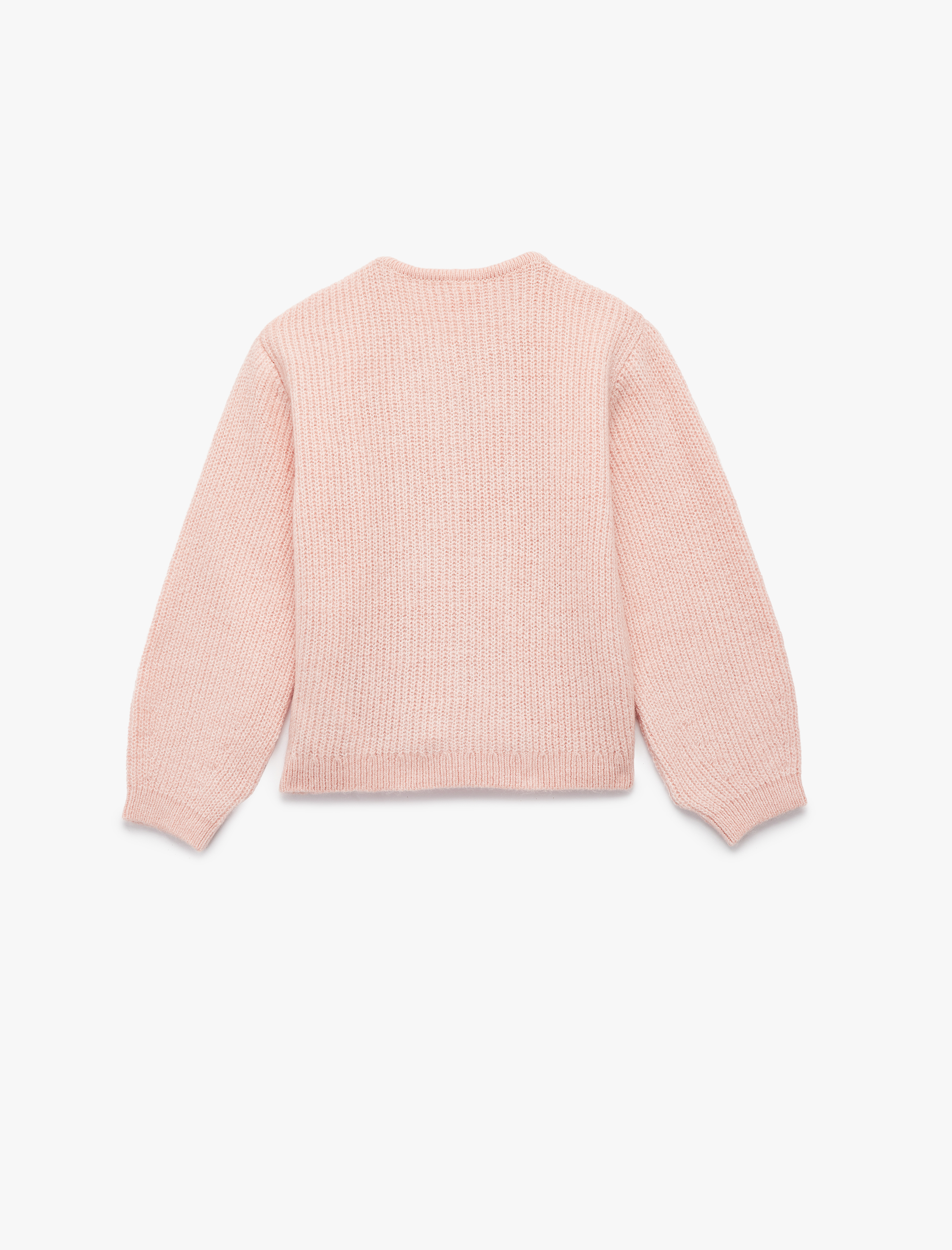 Kız Bebek Aplike Gül Detaylı Uzun Kollu Bisiklet Yaka Düğmeli Triko Hırka