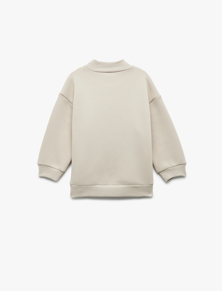 Erkek Bebek Nakışlı Uzun Kollu Şardonlu Dik Yaka Sweatshirt
