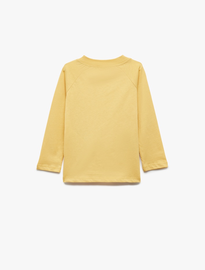 Erkek Bebek Pamuklu Oversize Uzun Reglan Kol Baskılı Düğmeli Bisiklet Yaka Tişört