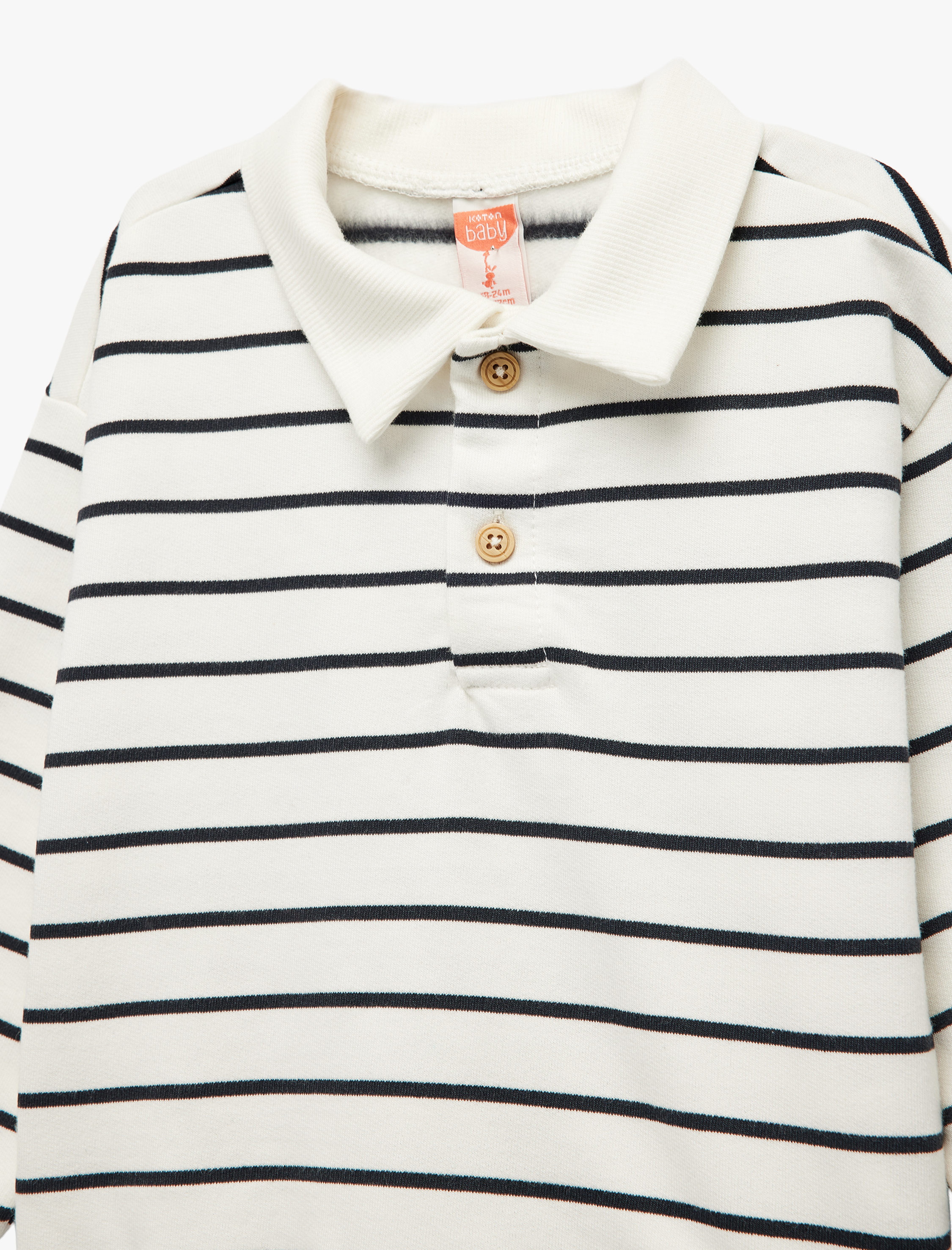 Erkek Bebek Şardonlu Uzun Kollu Oversize Pamuklu Düğmeli Polo Yaka Sweatshirt
