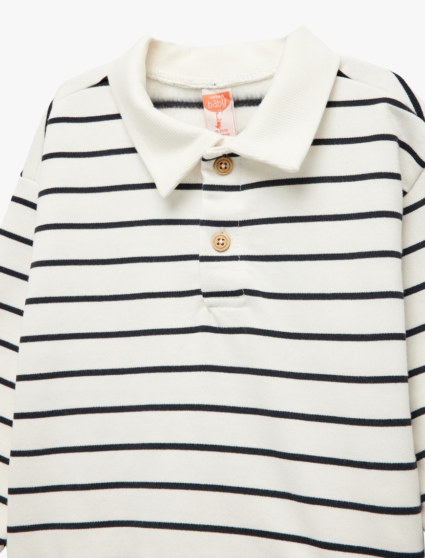  Erkek Bebek Şardonlu Uzun Kollu Oversize Pamuklu Düğmeli Polo Yaka Sweatshirt