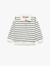 Şardonlu Uzun Kollu Oversize Pamuklu Düğmeli Polo Yaka Sweatshirt