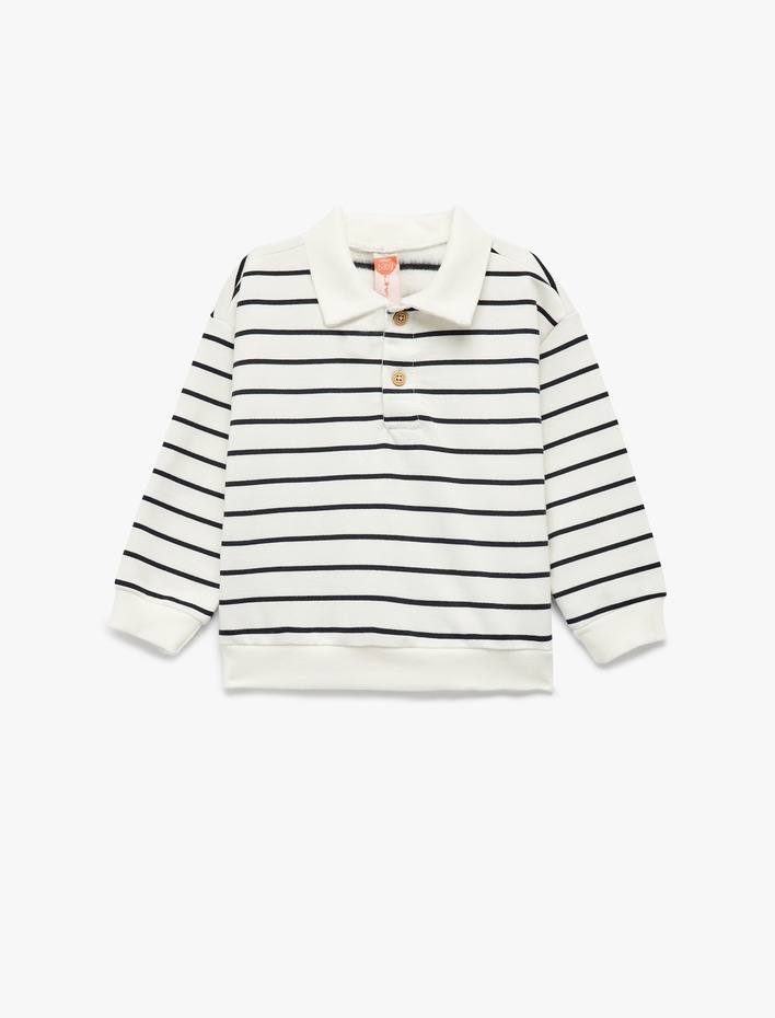 Erkek Bebek Şardonlu Uzun Kollu Oversize Pamuklu Düğmeli Polo Yaka Sweatshirt