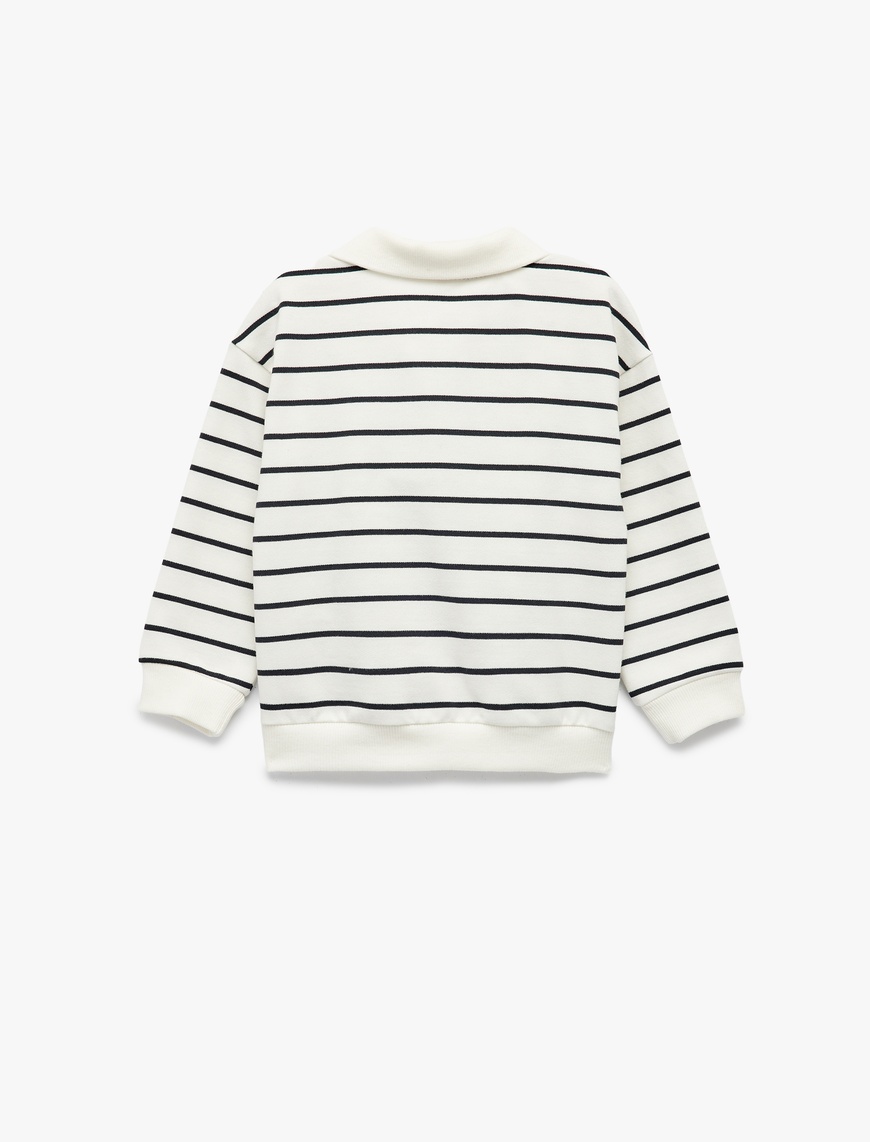  Erkek Bebek Şardonlu Uzun Kollu Oversize Pamuklu Düğmeli Polo Yaka Sweatshirt