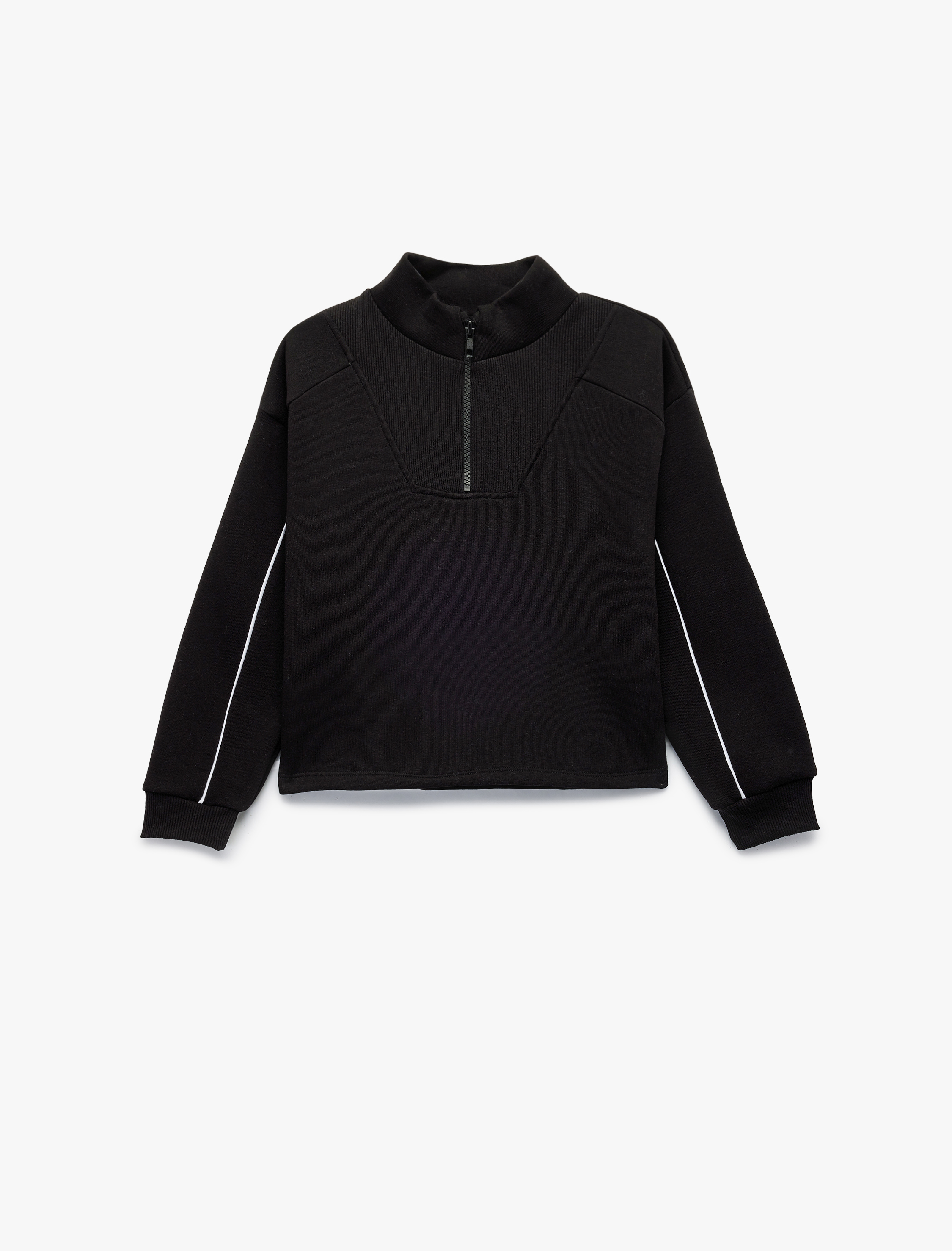  Kız Çocuk Şardonlu Uzun Kollu Dik Yaka Yarım Fermuarlı Sweatshirt