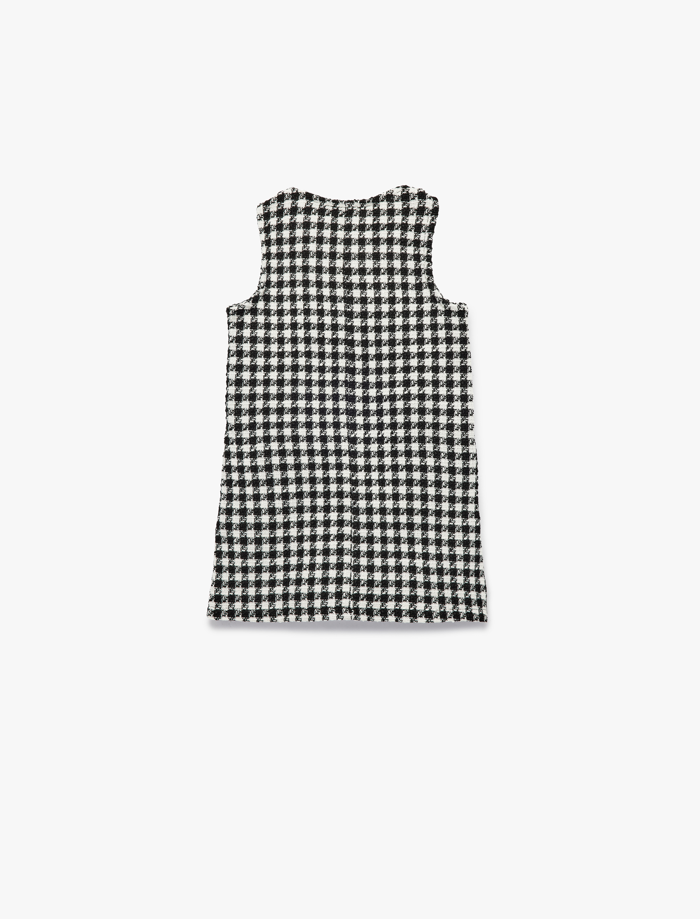  Kız Çocuk Rahat Kesim Kolsuz Kare Yaka Düğmeli Kareli Tüvit Elbise