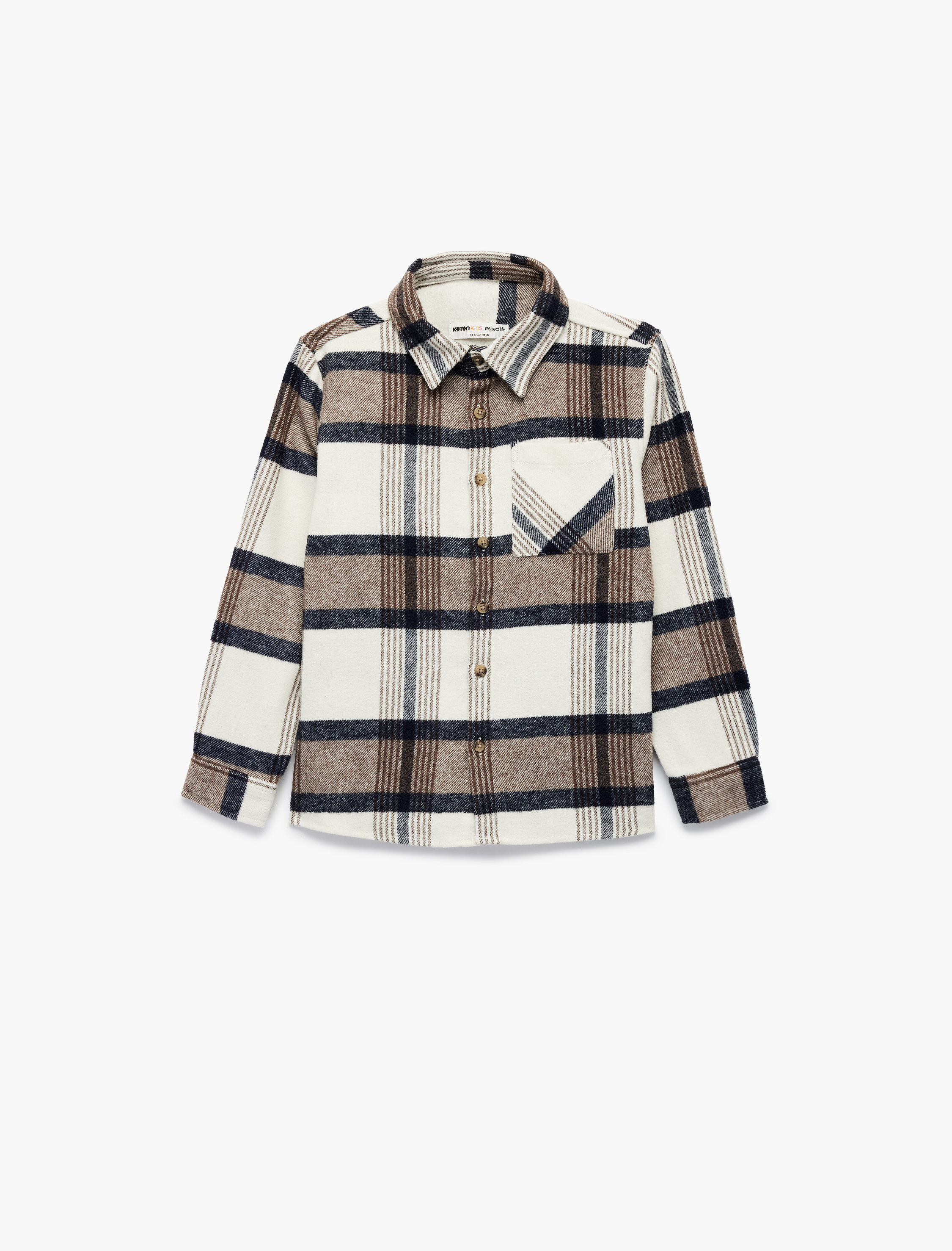  Erkek Çocuk Flanel Kumaş Cepli Uzun Kollu Klasik Yaka Oduncu Gömleği