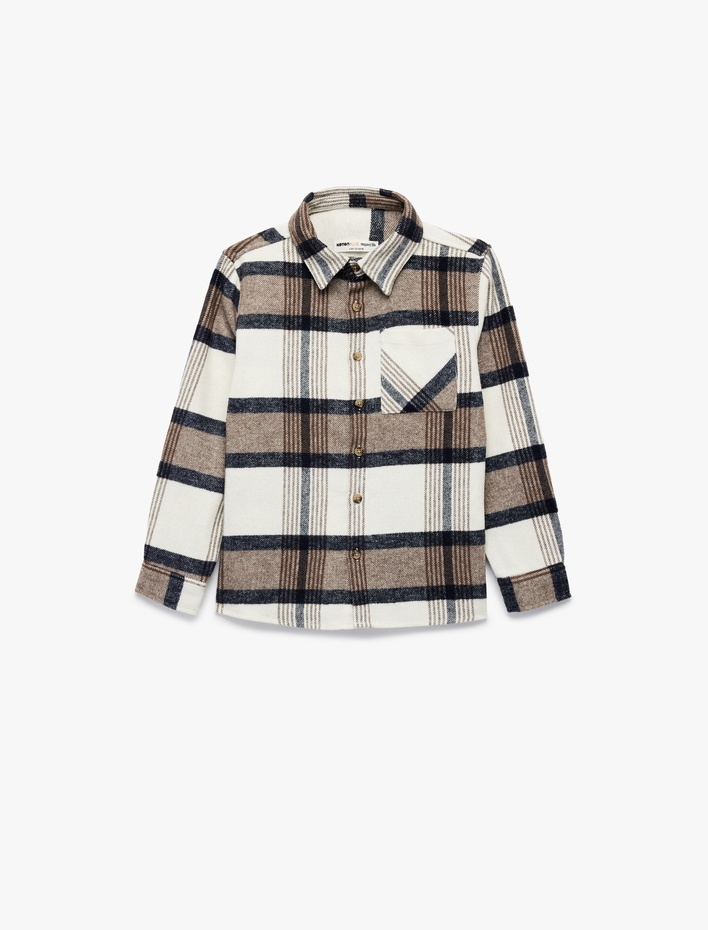 Erkek Çocuk Flanel Kumaş Cepli Uzun Kollu Klasik Yaka Oduncu Gömleği