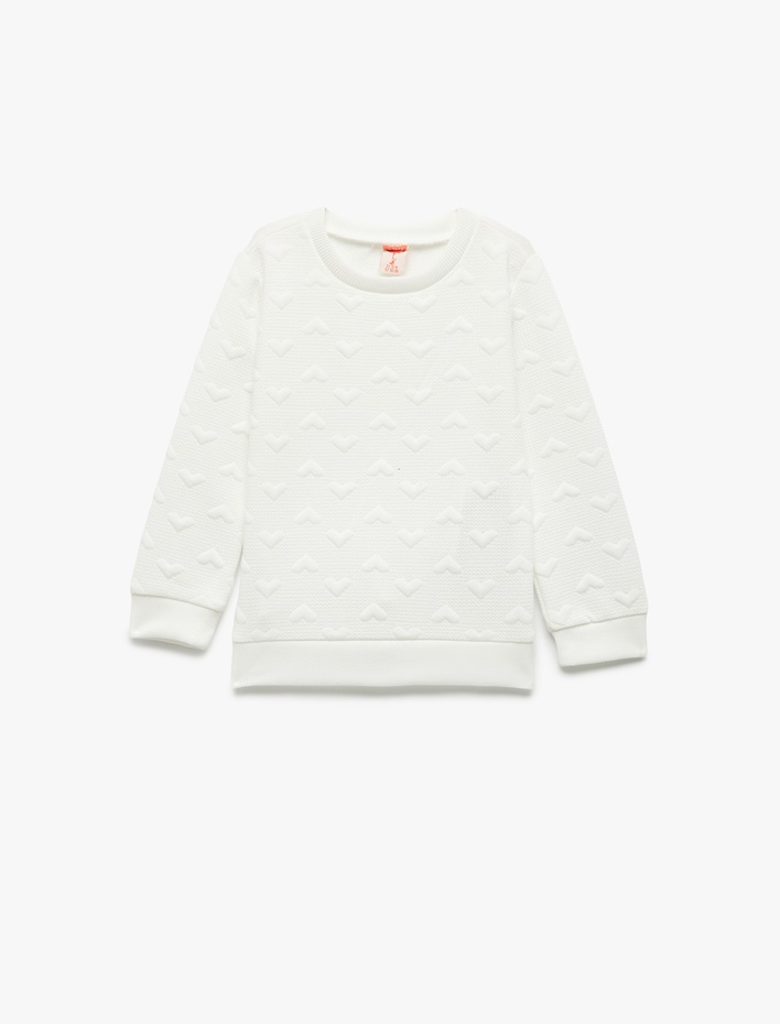 Kız Bebek Kalpli Uzun Kollu Bisiklet Yaka Sweatshirt
