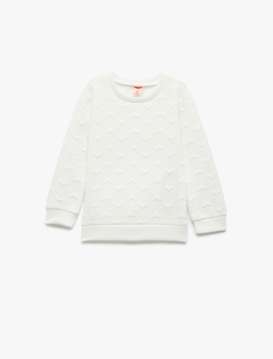  Kız Bebek Kalpli Uzun Kollu Bisiklet Yaka Sweatshirt