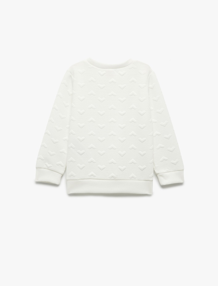 Kız Bebek Kalpli Uzun Kollu Bisiklet Yaka Sweatshirt