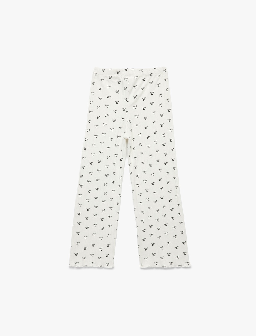  Kız Çocuk Kaşkorse Viskon Karışımlı Beli Lastikli Fiyonk Baskılı Geniş Paça Pantolon