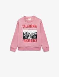 Uzun Kollu Bisiklet Yaka Baskılı Sweatshirt