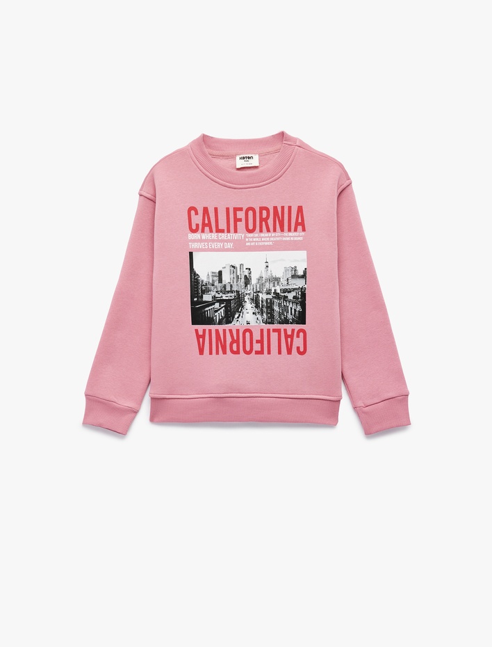 Kız Çocuk Uzun Kollu Bisiklet Yaka Baskılı Sweatshirt