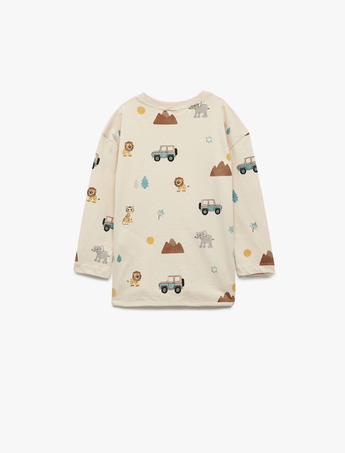 Erkek Bebek Baskılı Oversize Pamuklu Bisiklet Yaka Uzun Kollu Tişört