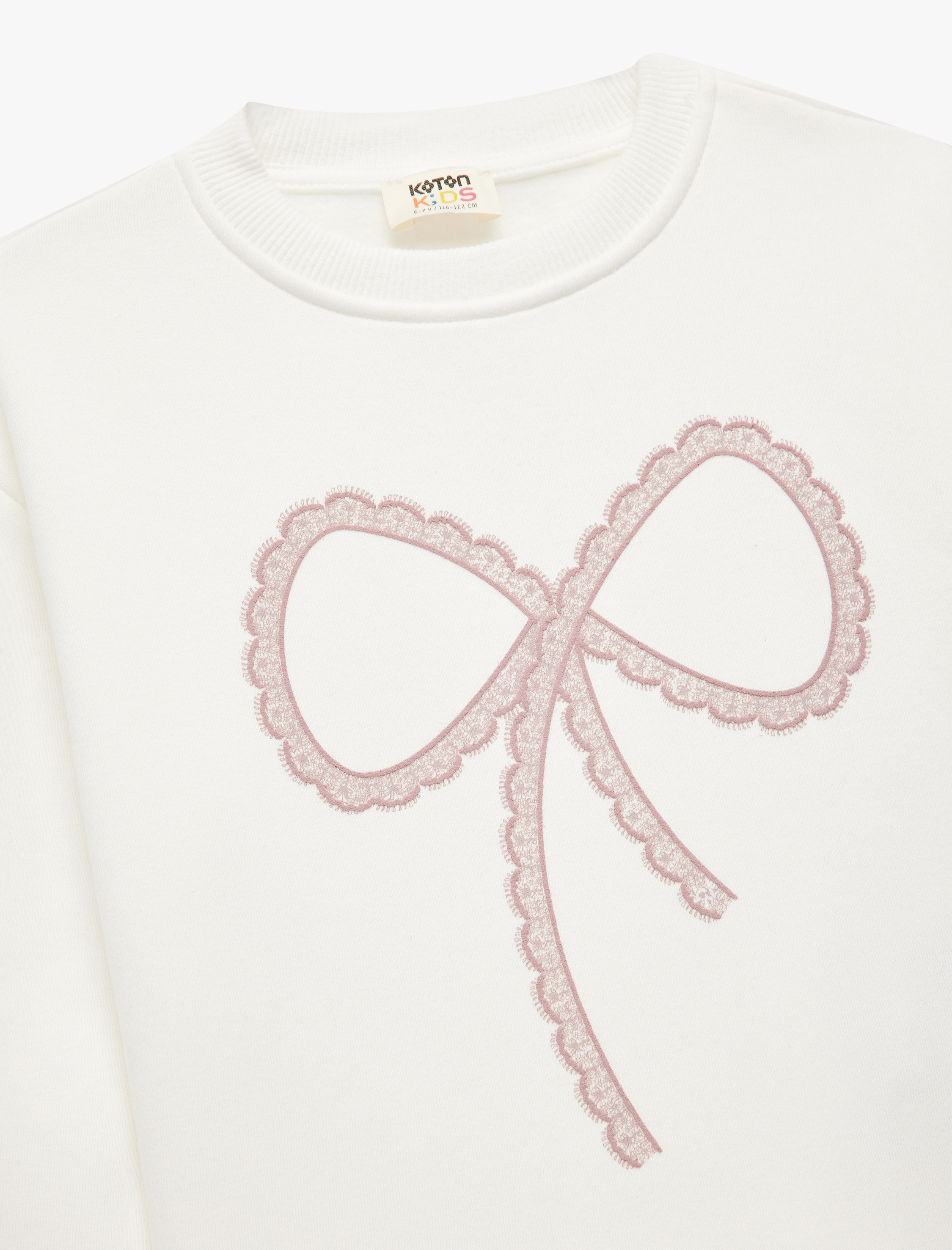  Kız Çocuk Uzun Kollu Bisiklet Yaka Şardonlu Fiyonk Baskılı Sweatshirt