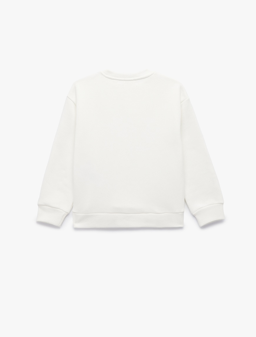  Kız Çocuk Uzun Kollu Bisiklet Yaka Şardonlu Fiyonk Baskılı Sweatshirt